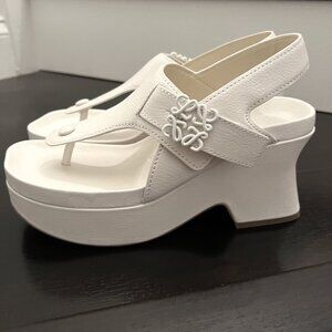 Loewe Ease White Leather Thong Platform Sandals 90mm size 39